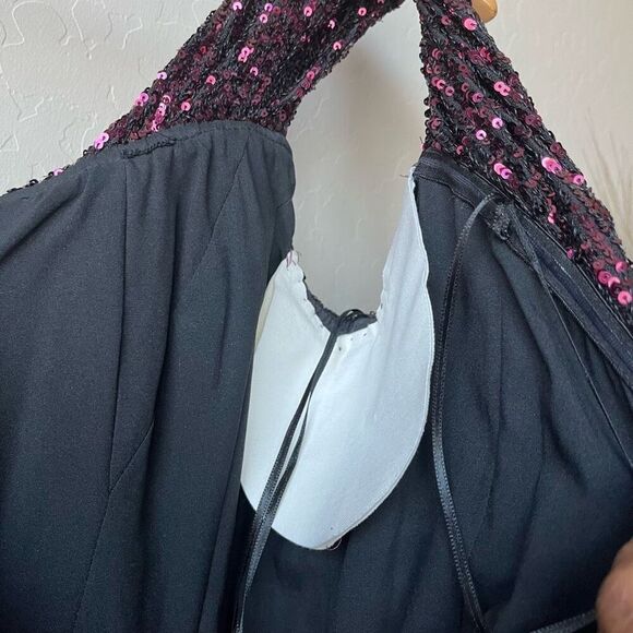 Rene Ruiz Gown Burgundy‎ Off the Shoulder Sequin Cocktail Formal Maxi Dress Sz 4 - Picture 11 of 12